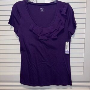 ANA petite M Purple Ruffle Scoop Neck Short Sleeve Top NWT